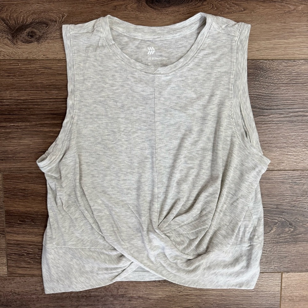 All in Motion Target Ribbed Twist-Front Cropped Workout Tank Top, Light grey